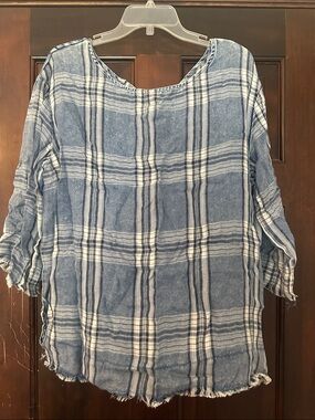 Tribal Blue and White Plaid Lightweight Tunic